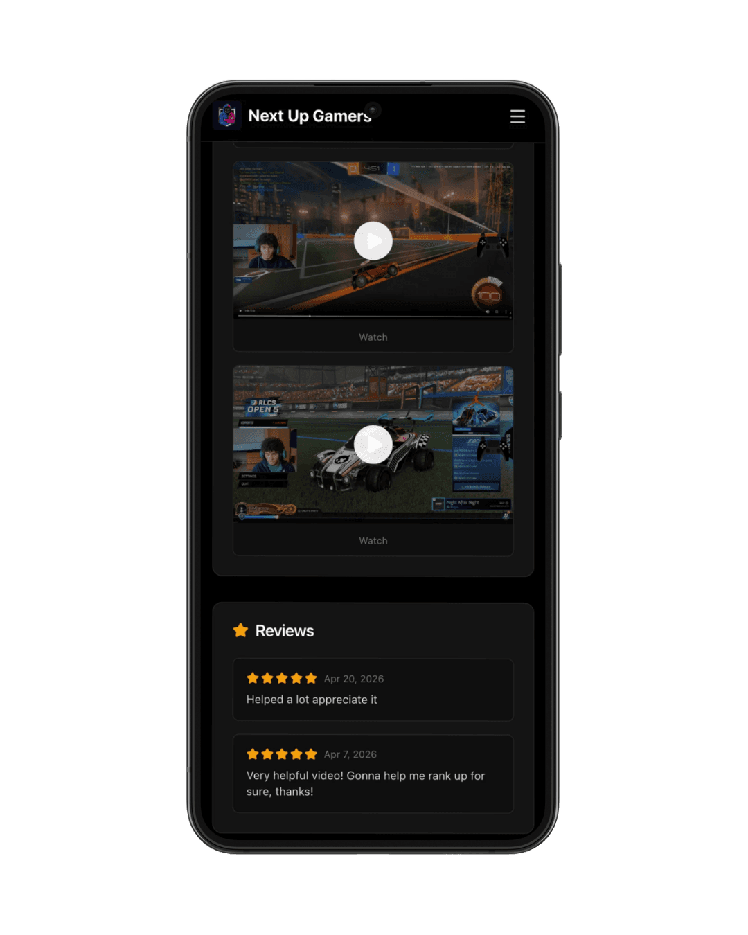 Recent reactions & reviews — mobile preview of a public Reacted creator profile
